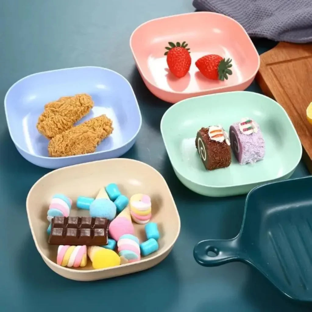 Kit com 10 Pratos Reutilizáveis + Suporte – Praticidade, Cores e Organização para Todas as Refeições!
